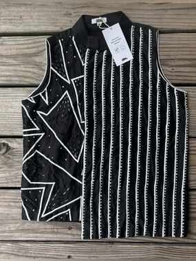 ATBW ‘All Things Black and White’ Beaded Asymmetric Geometric Vest - NWT- Medium